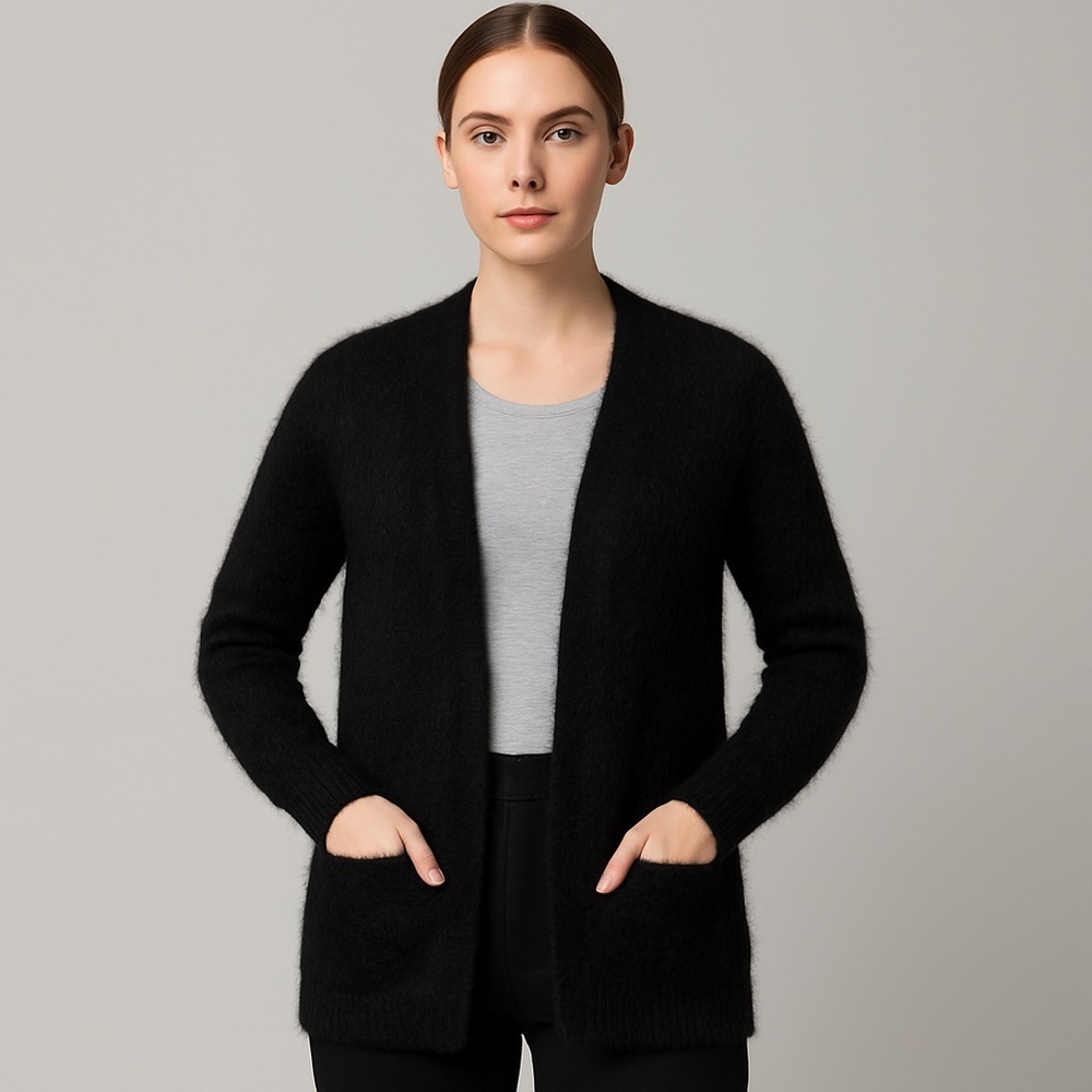 Talula Black Mohair Merino Pocket Cardigan Quiet Luxury Layering‎ XXS